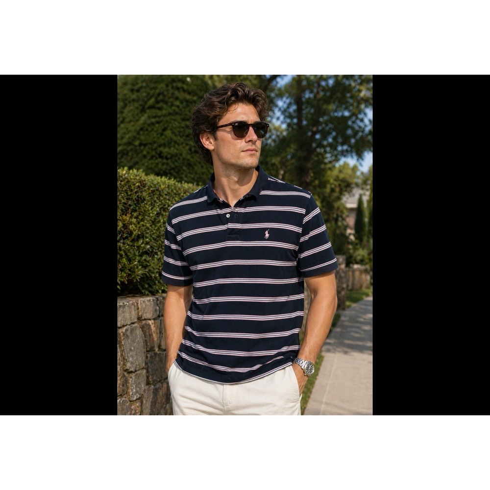 Ralph Lauren Polo XL Shirt Striped Short Sleeve Shirt Pink Pony Logo Rugby Golf